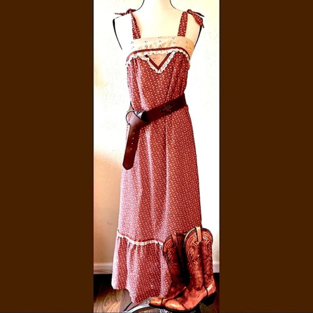 Vintage Penny's in Hawaii 70s Prairie Sleevelss Maxi Dress Sz XS/S - Picture 1 of 7